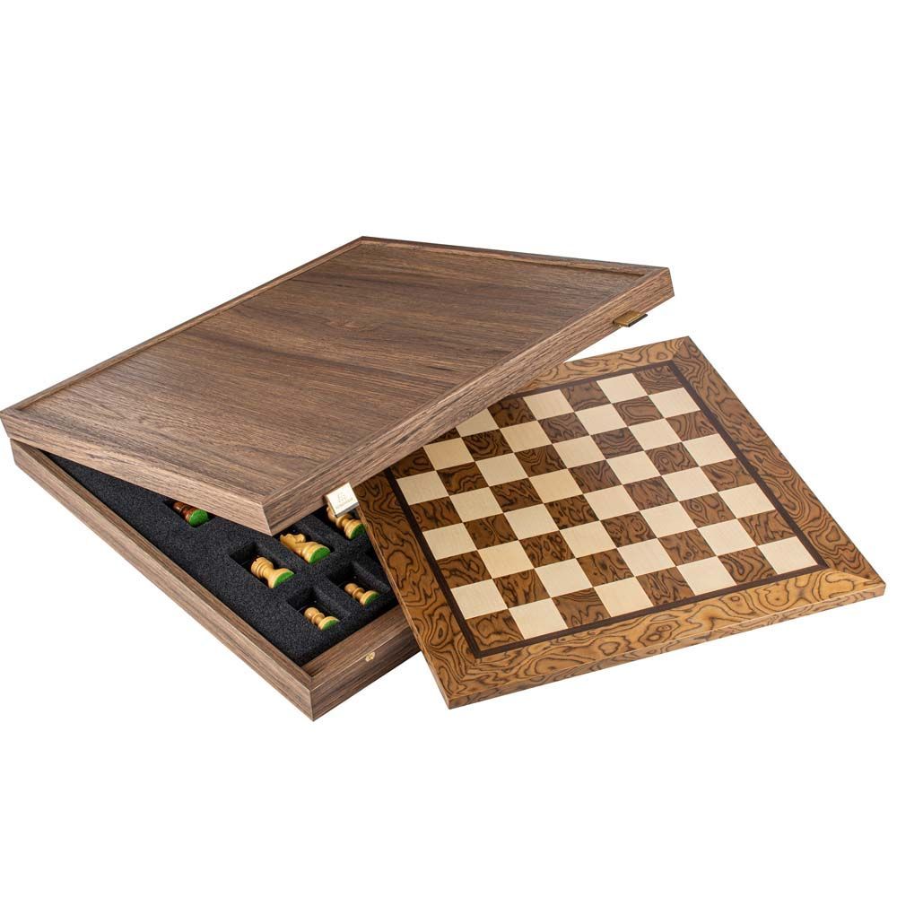 Manopoulos Chess Set with Wooden Stauton Chessmen - Walnut Burl