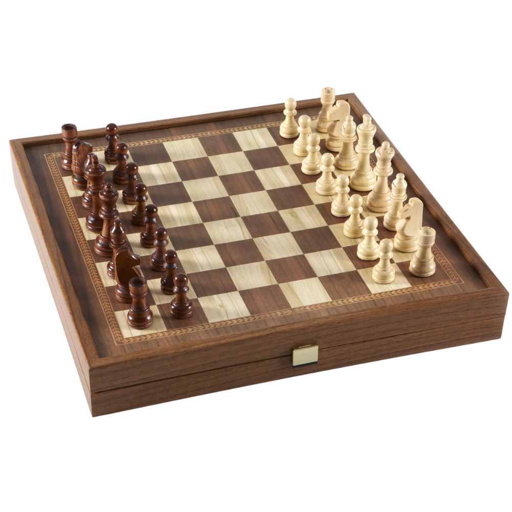 Manopoulos Walnut Replica Chess & Backgammon Set - Walnut Brown