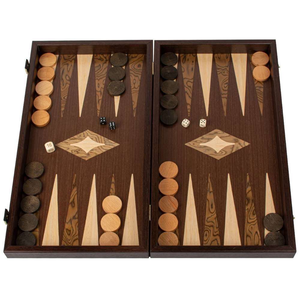 Manopoulos Wenge 3-in-1 Chess, Backgammon & Checkers Set - Dark Brown