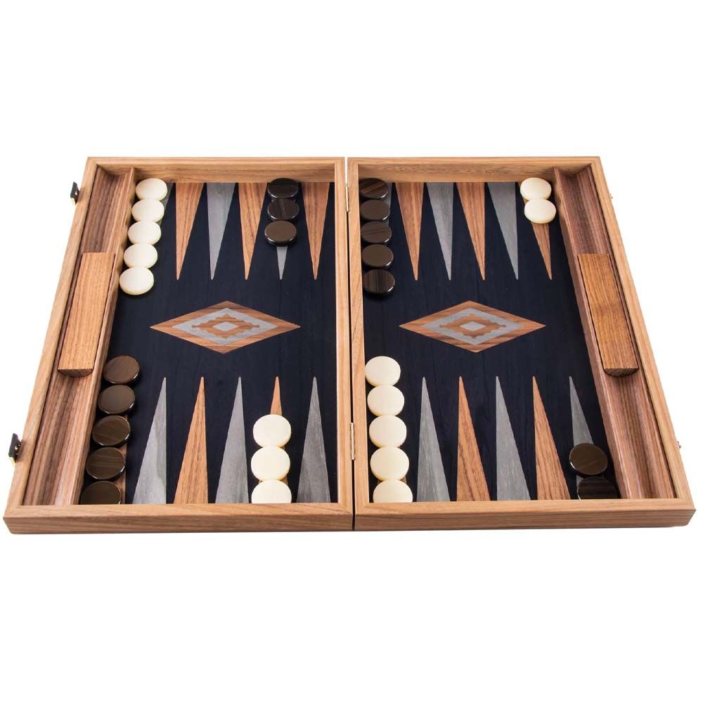 Manopoulos American Walnut Backgammon Set - Black Oak