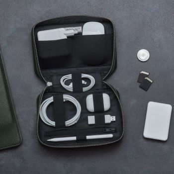 Woolnut Leather Tech Organizer - Green