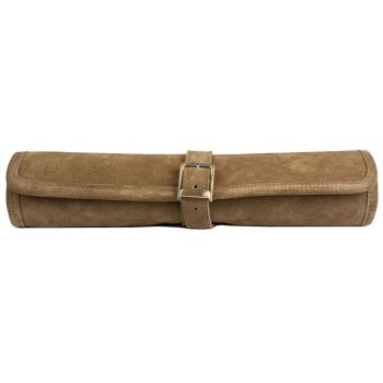Manopoulos Roll Up Suede Backgammon Set - Khaki Brown