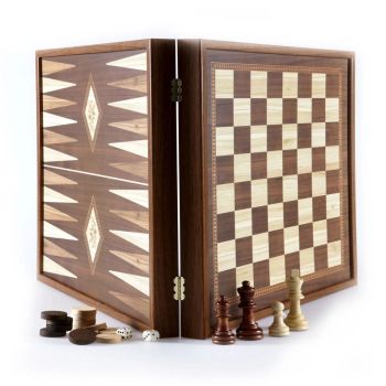 Manopoulos Walnut Replica Chess & Backgammon Set - Walnut Brown
