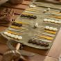 Manopoulos Roll Up Suede Backgammon Set - Khaki Brown