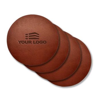 Gepersonaliseerde Set Van 4 Leren Onderzetters - Cognac