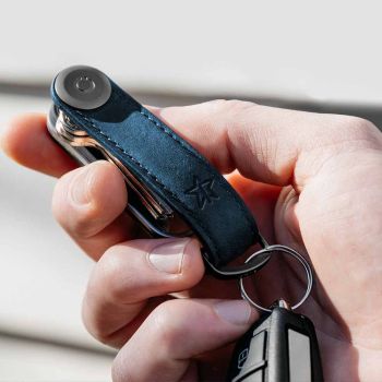 Gepersonaliseerde Orbitkey Crazy Horse Leren Sleutelhouder - Navy