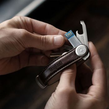 Gepersonaliseerde Orbitkey Leren Sleutelhouder - Zwart