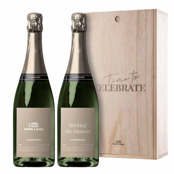 Gepersonaliseerd Champagne Duo Houten Bruiloft Geschenkdoos