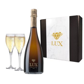 Lux Brut Sparkling Wine With Champagne Glasses Gift Box